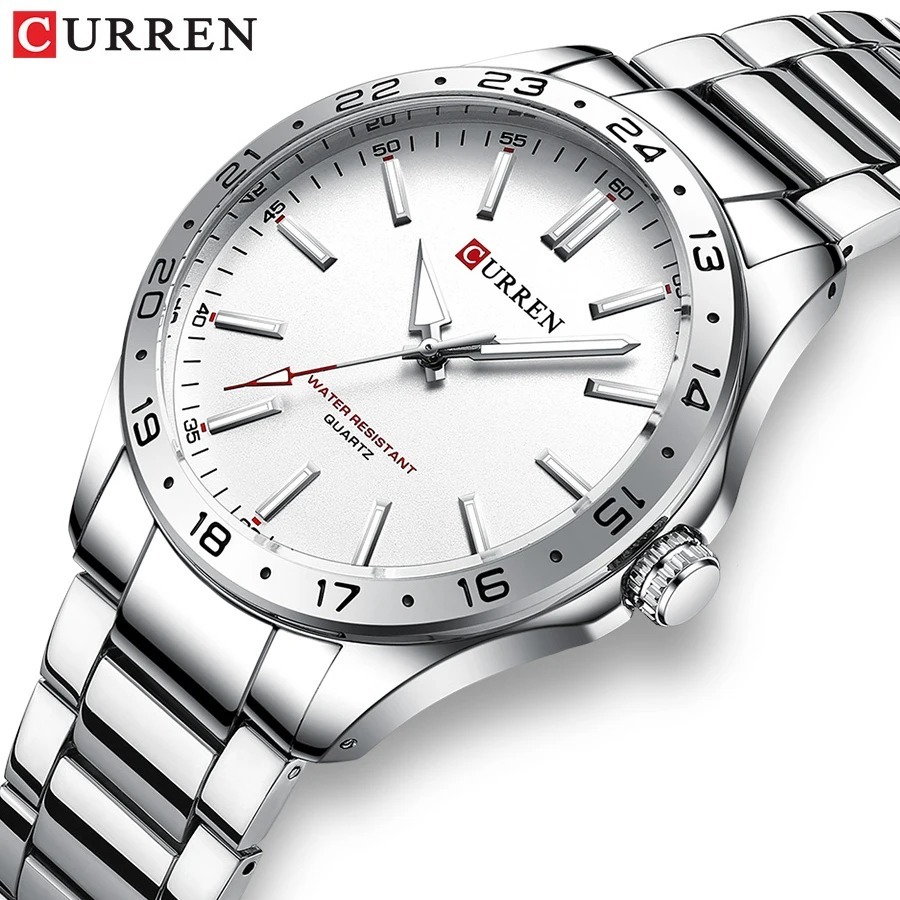 Luxury Watch White - CURREN 8452 Silberweiße Quarz-Geschäftsherrenuhr, Einfache Luxuriöse