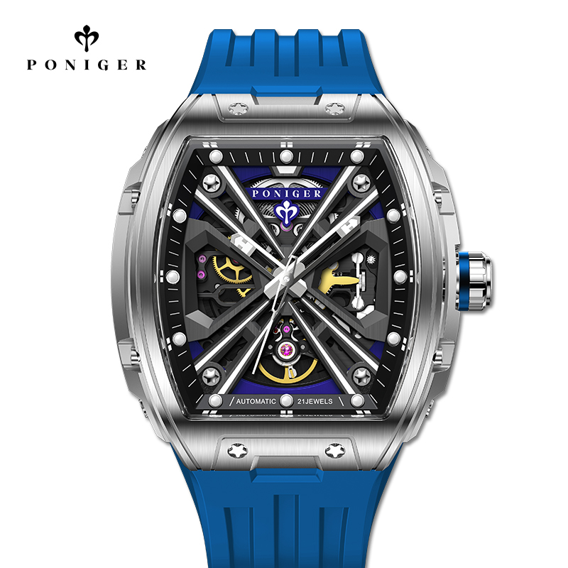 Luxury Watch On Rubber Strap - PONIGER Luxuriöse automatische mechanische Herrenuhr, 50