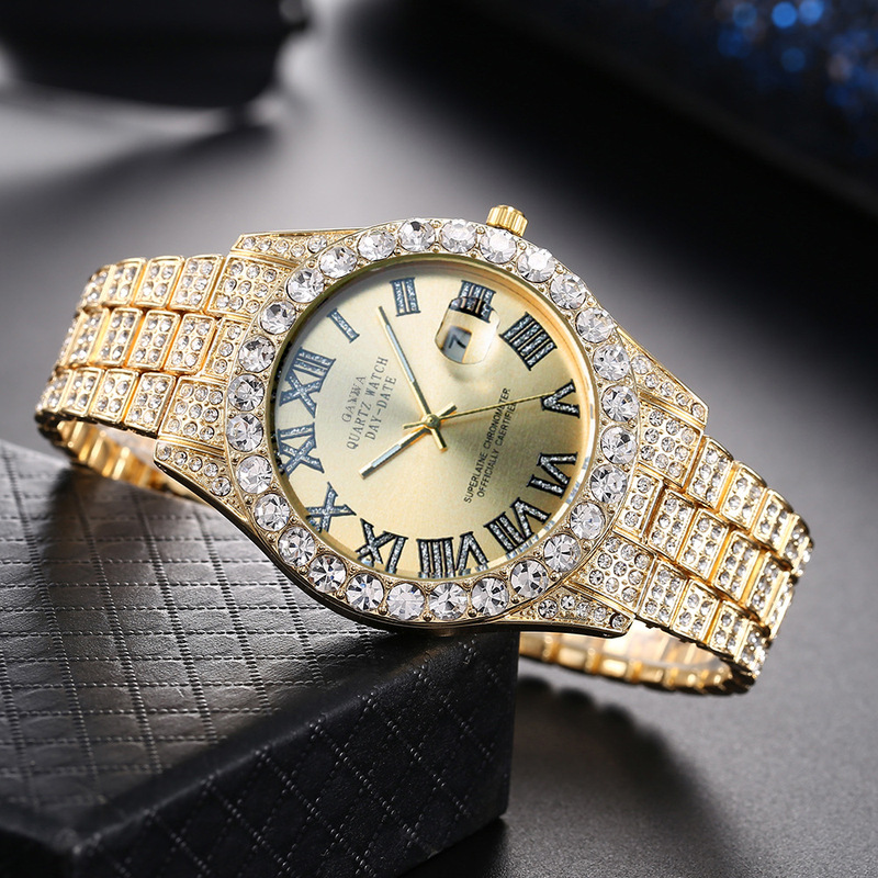 Luxury Watch Winder - Herren-Quarzuhr Luxus-Stahlband Voll-Diamant Sternenhimmel Herren-Business-Armbanduhr Hochwertige